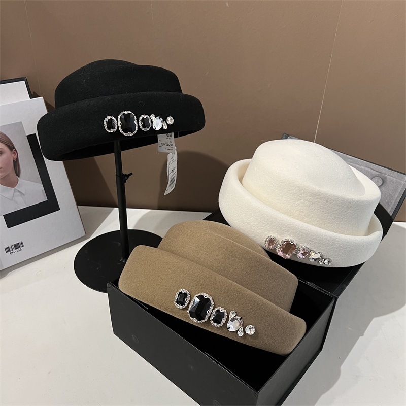 Fedora Hat Wool - Высококачественный шерстяной фетровый шлем с стразами