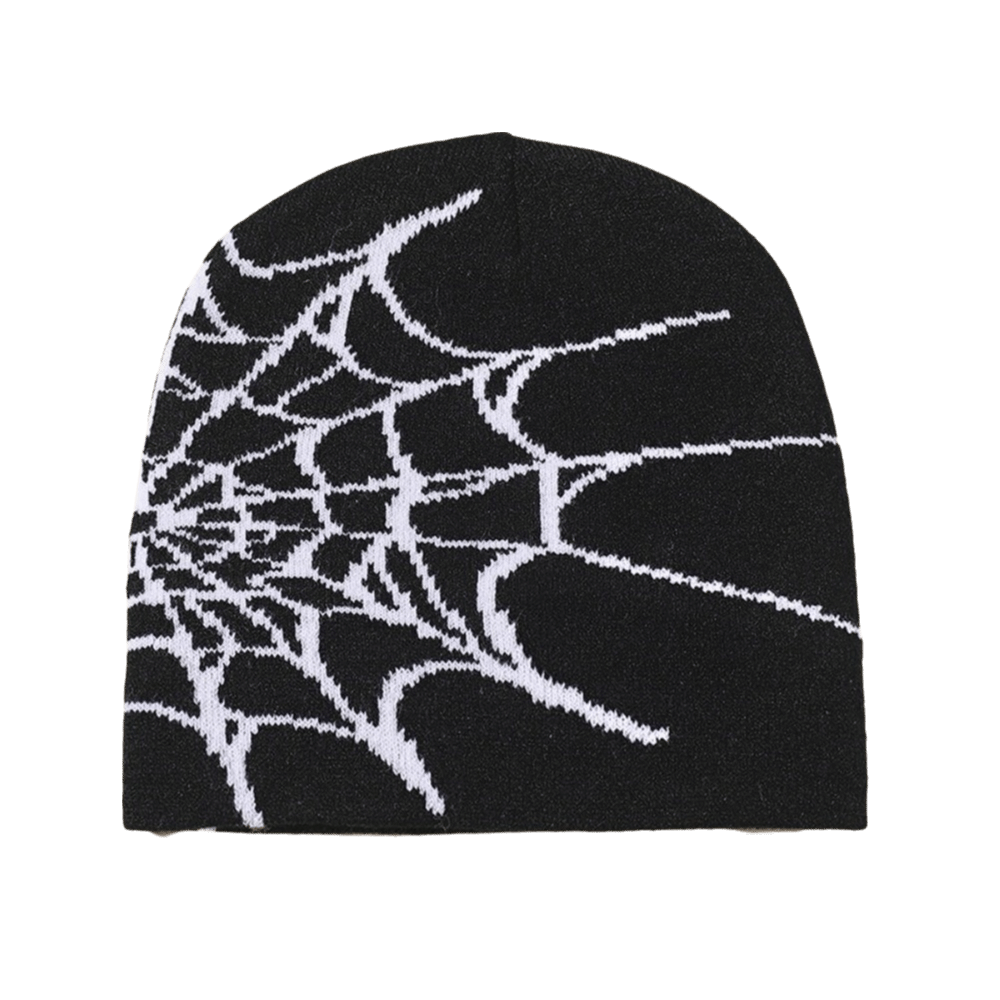 Beanie Cuffed Knit - Готическая мягкая шапка-бини с узором паутины,